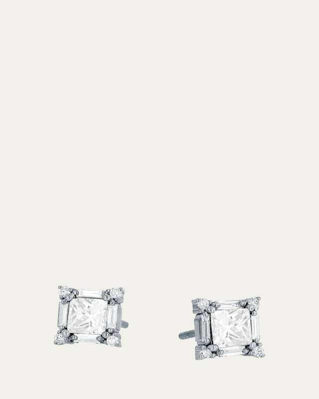 18K White Gold Diamond Post Earrings